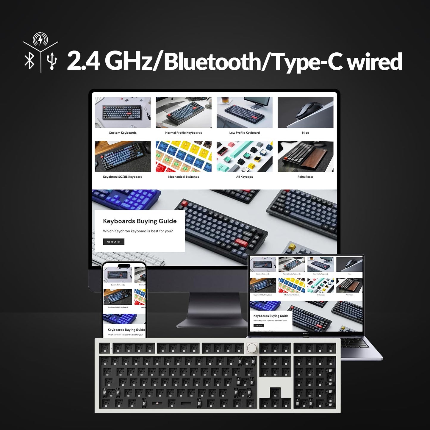 Keychron Q6 Max QMK/VIA Wireless Custom Mechanical Keyboard Barebone Knob Version, Full-Metal Hot-Swappable RGB Backlight 2.4 GHz/Bluetooth/Type-C Wired Gaming Keyboard for Mac/Windows/Linux - White