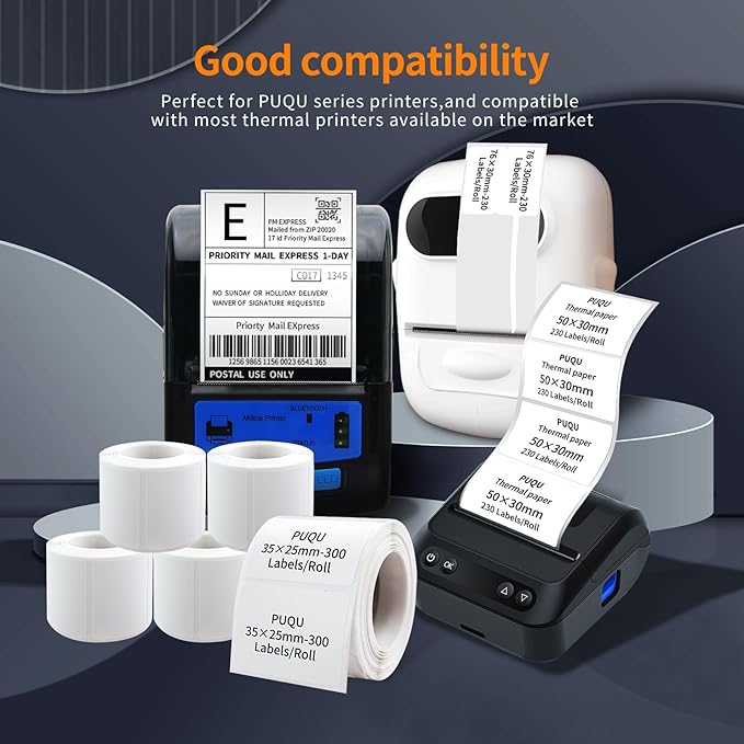 PUQU 20x10mm Direct Thermal Sticker Labels, Self-Adhesive All-Purpose Label Maker Tape, Compatible with AQ Series Label Printer, Refills Standard Laminated Office Labeling, 3 Rolls, 1800 Labels