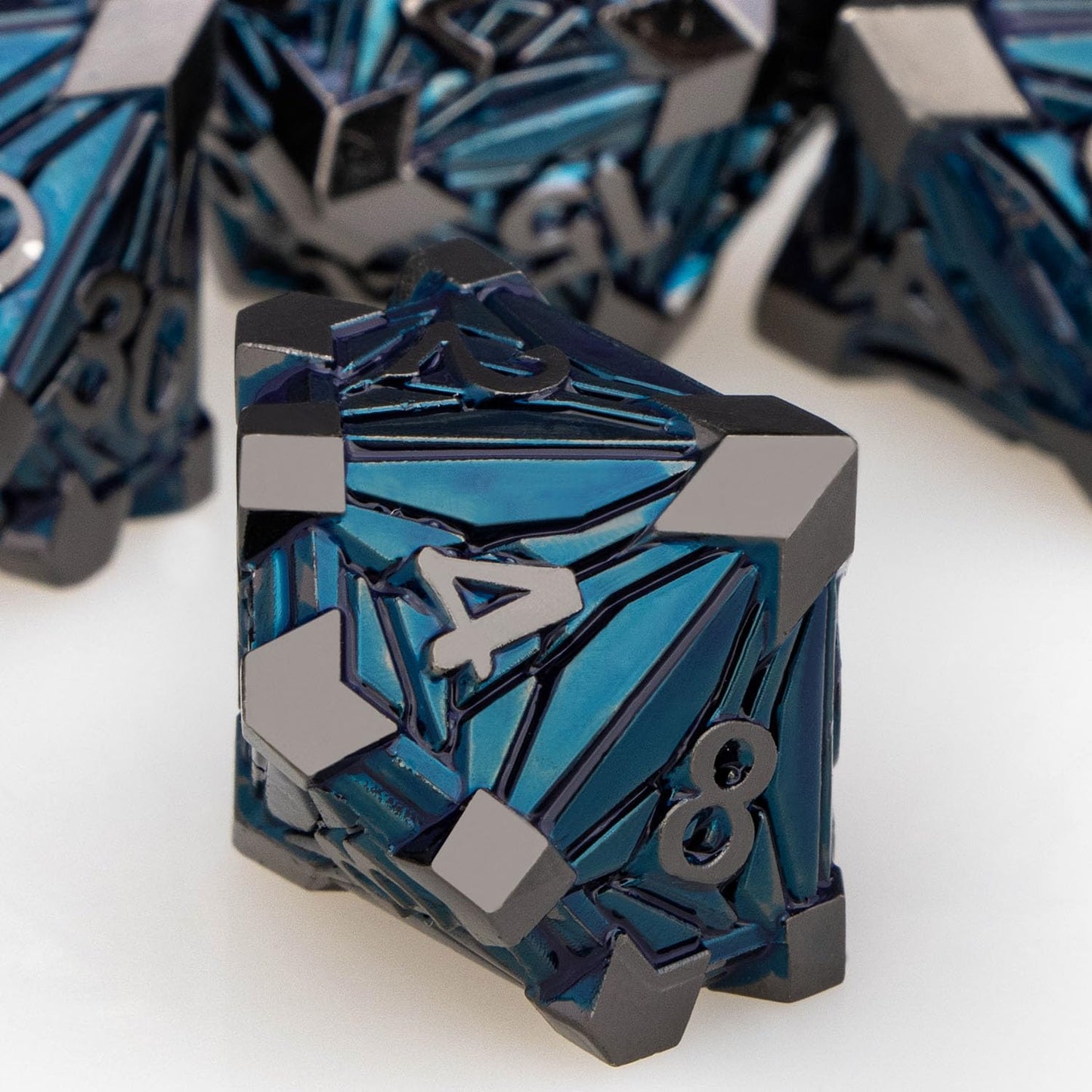 ORIFANTOU 7PCS Metal DND Dice Set with Box, Debris RPG Black Blue D and D Dice for use with D&D Tabletop Games Role Playing Game Polyhedral Dice Set D20 D12 D10 D8 D6 D4