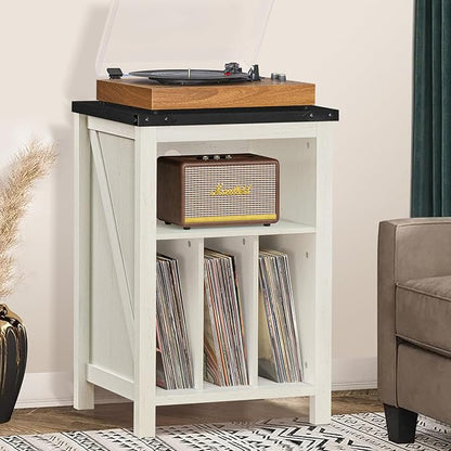 Record Player Stand with Vinyl Record Storage,White Record Player Table Holds up to 160 Albums,Large Wood Turntable Stand Cabinet Dispaly Shelf for Living Room,Bedroom,Office