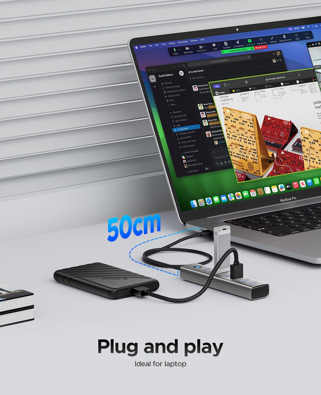 ORICO 7-Port USB 3.0 Hub, Aluminum USB Multiple Adapter, 5Gbps USB Extender USB Splitter with 1.64Ft Cable, UBS-A Hub Long Cable for Desktop, PC, Flash Drive, Mobile HDD, Windows/XPS