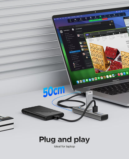 ORICO 7-Port USB 3.0 Hub, Aluminum USB Multiple Adapter, 5Gbps USB Extender USB Splitter with 1.64Ft Cable, UBS-A Hub Long Cable for Desktop, PC, Flash Drive, Mobile HDD, Windows/XPS