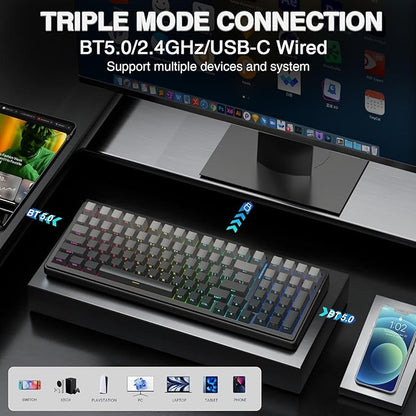 AULA F99 Pro Wireless Mechanical Keyboard,Hot Swappable Custom Keyboard,RGB Backlit,Pre-lubed Linear Switches,Side Printed PBT Keycaps,2.4GHz/USB-C/BT5.0 Mechanical Gaming Keyboards