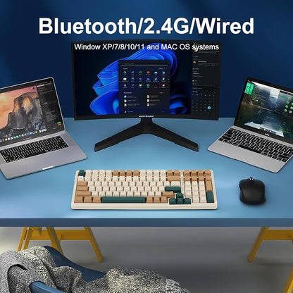 Wireless Mechanical Keyboard, Triple Mode 2.4G/USB-C/BT Gaming Keyboards 100 Keys RGB Backlit, Brown Switch Rechargeable | Brown Combo