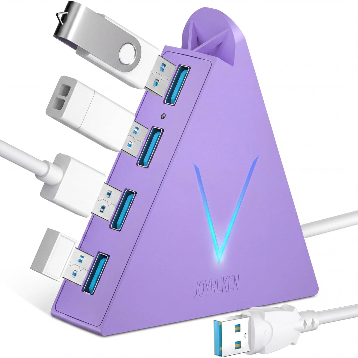 JoyReken USB C Hub, USB Type C to 4-Port USB 3.0 Adapter for MacBook, Surface, Laptop, Flash Drive, Mouse, Keyboard, HDD (2ft, Light Purple)
