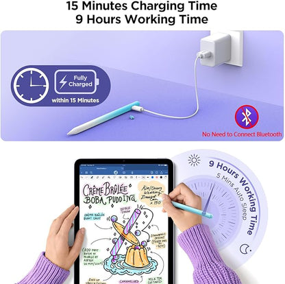 Stylus Pencil for iPad 2018-2024, 15Mins Fast Charge, Palm Rejection, Tilt Sensitivity - Compatible With iPad 10/9/8/7/6, Pro 12.9"/11"/13" M4, Air 5/4/3/11"-13" M2, Mini 6/5