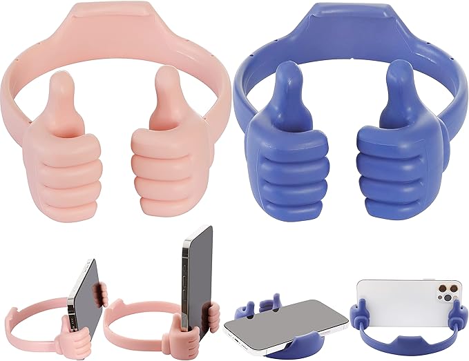 Honsky Cell Phone Stand Holder 2-Pack,Thumbs Up Lazy Phone Stand,Universal Adjustable Flexible Dock for All Phones & Tablets,Cute Stocking Stuffer Gift for Teen Girls,Flag Blue/Pink