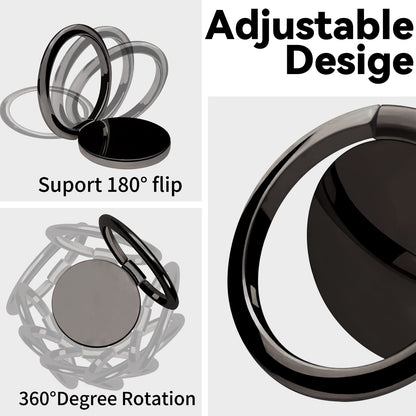 OBHEI Metal Cell Phone Ring Holder Finger Ring Stand, 360 Degree Rotation Ring Kickstand Grip Holder for Magnetic Car Mount, Black