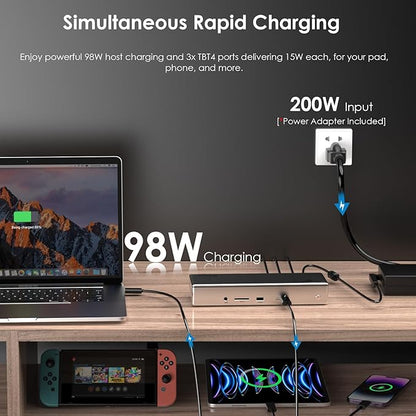 WAVLINK Thunderbolt 4 Dock with 100W Charging, Displaylink Docking Station Quad 4K@60Hz Monitors,3 Thunderbolt 4 Ports, 2.5G Ethernet, USB C Docking Station for Mac and PC,Displaylink Driver Required