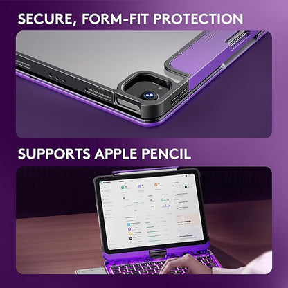 GUSGU Transparent Case with Wireless Keyboard for iPad Air 13-in.(M3/M2, 2025/2024), 7 Colors Backlight, Trackpad, 360°Rotating Stand for iPad Pro 12.9-in (6/5/4/3 Gen), Tech Style