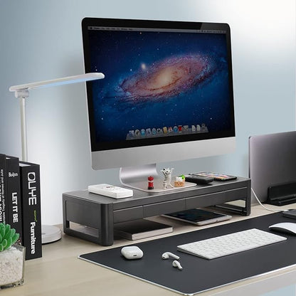 meatanty 2 in 1 Monitor Stand Riser with 2 Storage Drawers and 4 USB Ports, Metal Computer Monitor Stand Supports Transfer Data and Charging, Desk Organizer for PC,Laptop,iMac (21 inches)