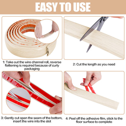 Floor Cord Cover Cavity 0.8"x0.37" Self Adhesive Cord Hider, 10FT Low Profile Cable Management, Extension Strip Protector for Wires, Prevent Cable Trips for Offices, Gyms, Exhibitions (Yellow Wood