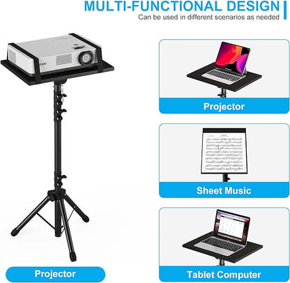 Projector Stand Tripod, Laptop Tripod Stand Adjustable Height from 23.5 to 63.5 inches with Gooseneck Phone Holder, Laptop Floor Stand for Office, Home, Stage, Studio, DJ Racks Holder Mount