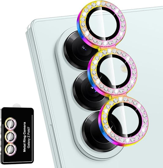 Avocase for Samsung Galaxy Z Fold 7 Camera Lens Protector, Individual Metal Ring Tempered Glass Lens Cover, [Strong Adsorption] Scratch Resistant Ultra-Thin HD Clear Lens Cover, 1 Set-Colorful Diamond