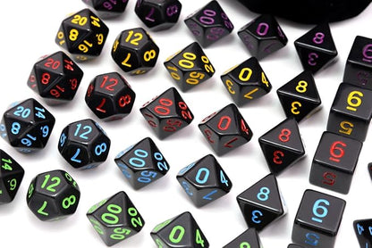 5 Sets New Black Polyhedral Dice with Satin-Lined Velvet Bag for Dungeons and Dragons DND RPG MTG D20 D12 D10 D8 D6 D4