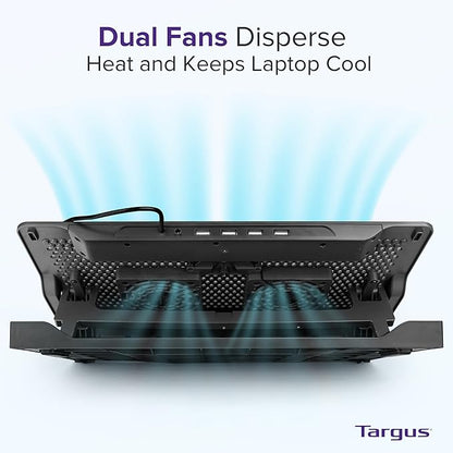 Targus Laptop Cooling Pad for Laptops up to 17-inches, Dual High-Speed Fans Chill Mat + 4-Port USB Hub Laptop Fan Cooling Pad for Work, USB Stand Cooling Pad for Gaming Laptop Cooling Fan (AWE81US)