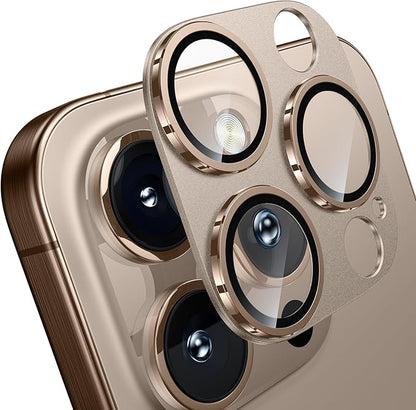 WSKEN for iPhone 16 Pro/iPhone 16 Pro Max Camera Lens Protector, [Military Grade Shatterproof] [Strong Adsorption] Metal Aluminum Alloy Tempered Glass Camera Screen Protector, Desert Titanium