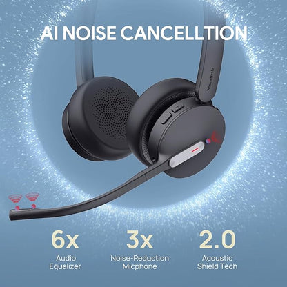 Yealink WH64 Hybrid Dual Wireless Headset with DECT Dongle, 492ft Range,Teams Zoom,Skype, UC,Bluetooth On Ear Work Headphones with 3X Noise Cancelling Mic, 32H Talk Time, Office PC, Computer,IP Phone