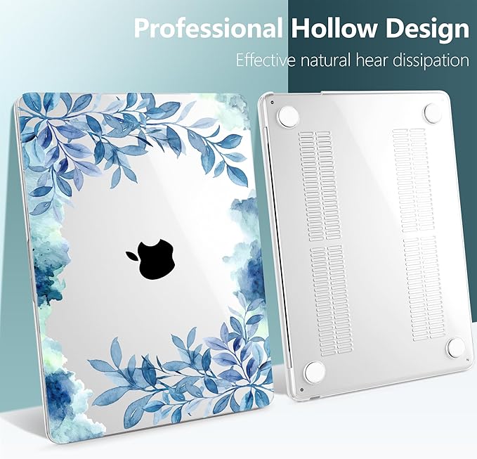 TWOLSKOO for MacBook Air 15 inch Case 2026 2025 2024 2023 Release M5 A3448 M4 A3241 M3 A3114 M2 A2941, Plastic Hard Shell & Screen Protector & Keyboard Cover & Trackpad Film, Blue Floral