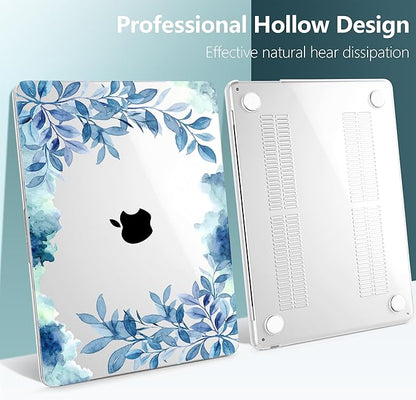 TWOLSKOO for MacBook Air 15 inch Case 2026 2025 2024 2023 Release M5 A3448 M4 A3241 M3 A3114 M2 A2941, Plastic Hard Shell & Screen Protector & Keyboard Cover & Trackpad Film, Blue Floral