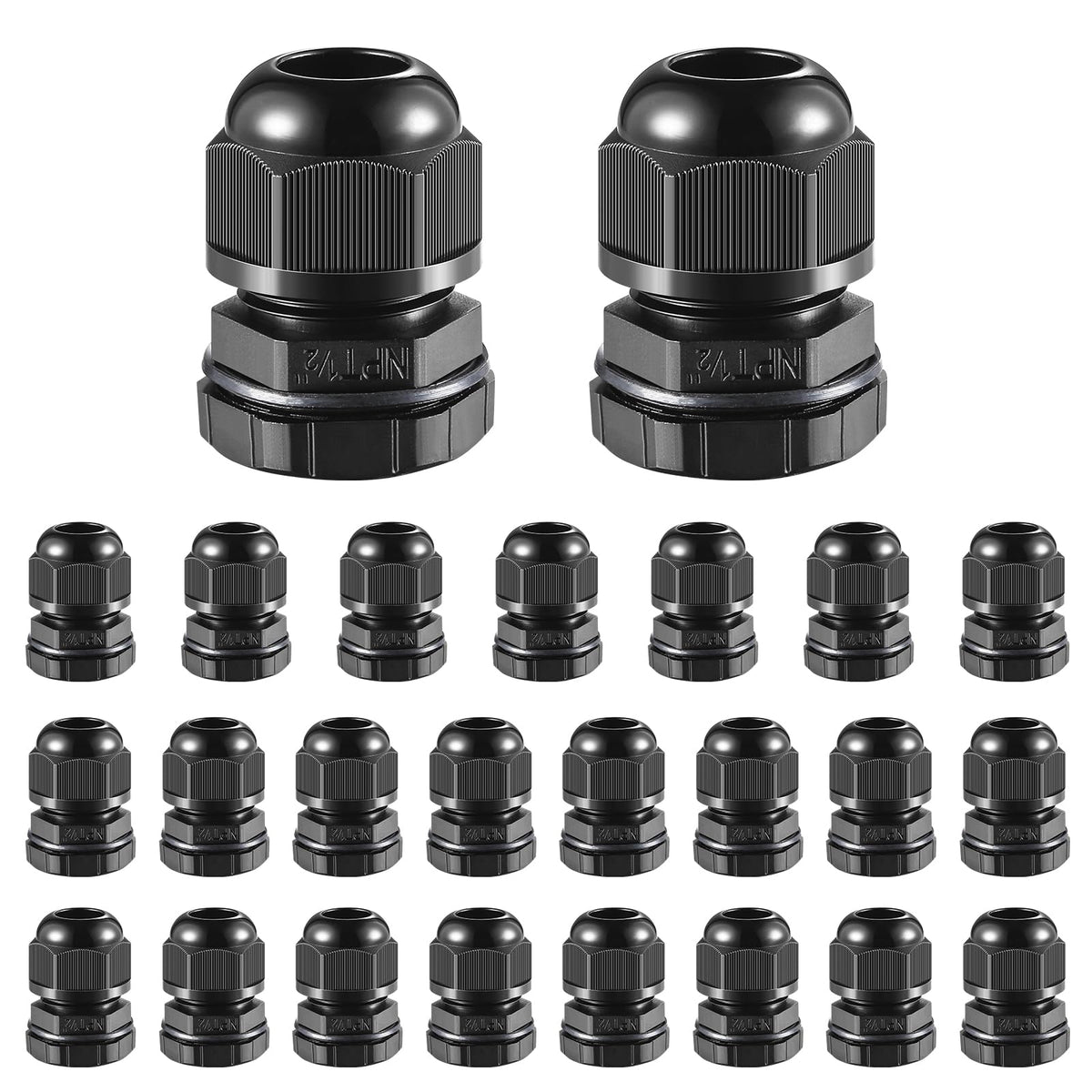 RTHIEAI 50 PCS 1/4"(4-8mm) NPT Nylon Cable Gland Joints with Gaskets, IP68 Adjustable Lock Nut Strain Relief Cord Grip Waterproof Cable Glands - UL Listed and RoHS Compliant