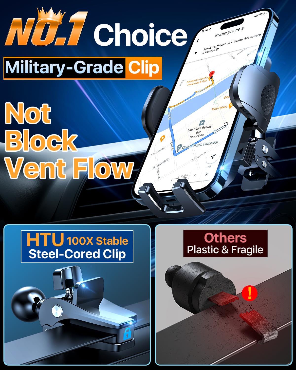 HTU 2026 Ultimate Best【True Military-Grade & Safety Cert】 Car Phone Holder