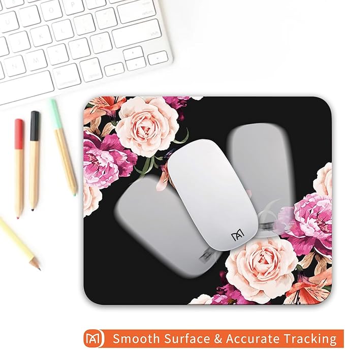 Square Mouse Pad Pretty Peony Flower, Personalized Premium-Textured Custom Mouse Mat Design, Washable Mousepad Cloth, Non-Slip Rubber Base Computer Mouse Pads for Wireless Mouse