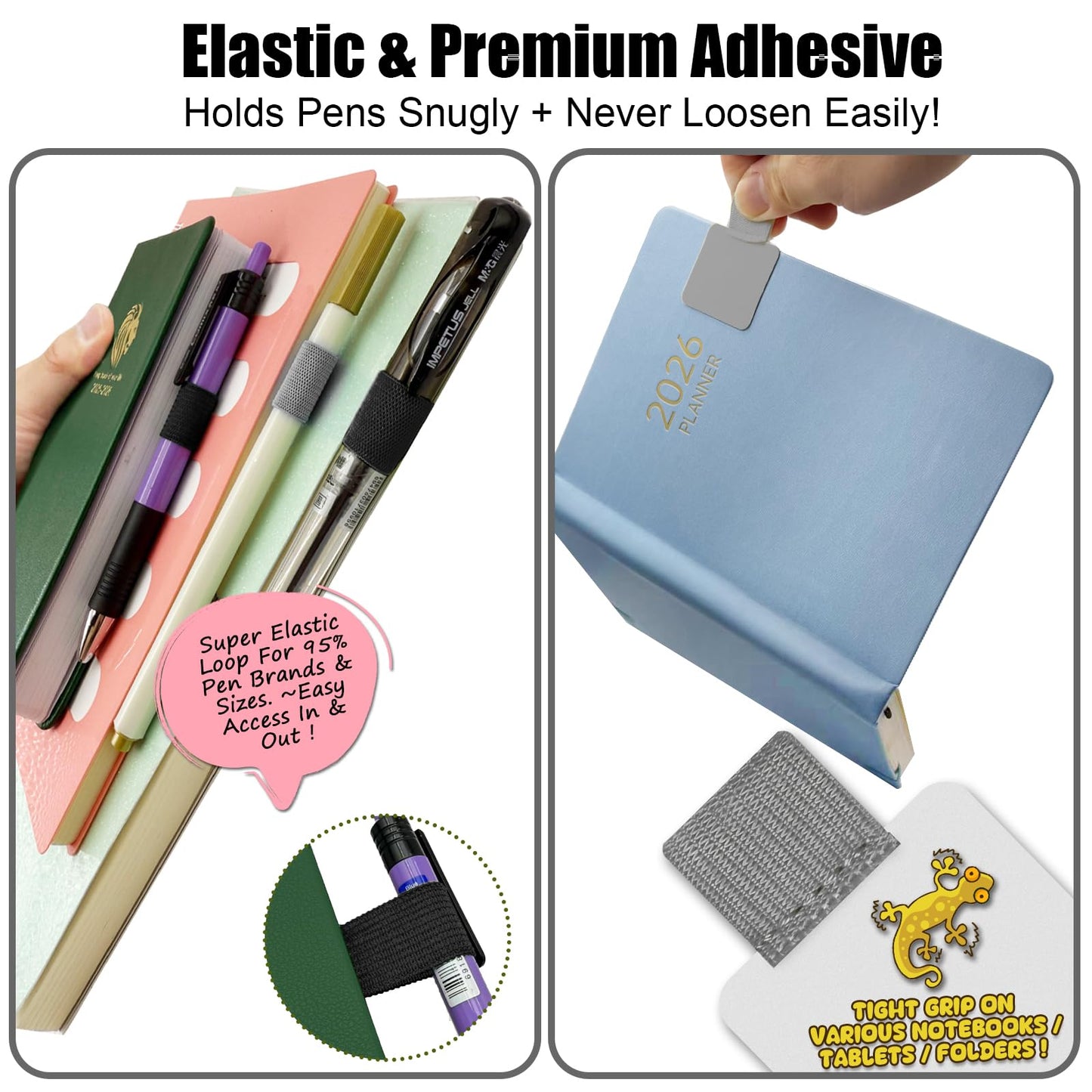 Pen Loop Holder for Notebook 12 Pack Self-Adhesive Stick On Black And Grey