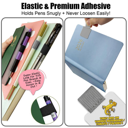 Pen Loop Holder for Notebook 12 Pack Self-Adhesive Stick On Black And Grey