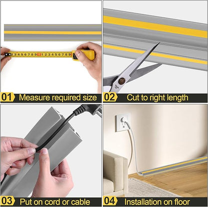 MYFAMIREA 6.5FT Floor Cord Cover Heavy Duty Cable Cover Protector 3 Channels Extension PVC Floor Wire Cover Outdoor Cord Hider Management Cord Cover for Wire on Floor for Home Office Outdoor, Grey