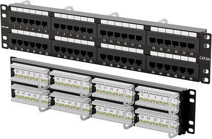 Iwillink 10Gbps Cat6A Patch Panel 48 Port, Network Patch Panel UTP 19-Inch, Wallmount or Rackmount 2U RJ45 Patch Panel Punch Down Block for Cat6A, Cat6, Cat5e Cat5 Cabling