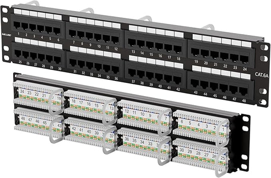 Iwillink 10Gbps Cat6A Patch Panel 48 Port, Network Patch Panel UTP 19-Inch, Wallmount or Rackmount 2U RJ45 Patch Panel Punch Down Block for Cat6A, Cat6, Cat5e Cat5 Cabling
