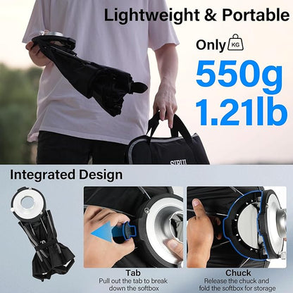 SIRUI 15.7"/40cm Mini Quick Set-Up Foldable Softbox, Quick Release with Diffuser Grid Bad for Video Continuous Lighting Compatible with C150X Series, QR40