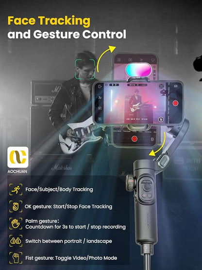 Smartphone Gimbal Stabilizer for iPhone 15 Pro Max Android Phone with Extension Rod 3-Axis Phone Gimbal Stabilizer with Follow Focus for Vlogging TikTok YouTube(Smart XE Combo1)