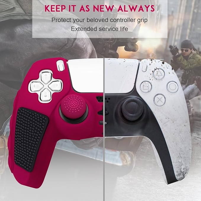 SIKEMAY Anti-Slip PS5 Controller Skin, Soft Thicken Non-Slip Studded Silicone Gel Grip Protective Cover Case for PlayStation 5 Controller Grip, 2 Pack with 8 x Thumb Grip Caps