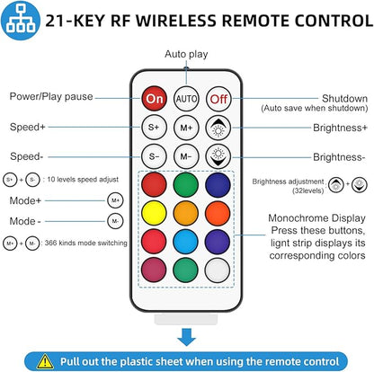 RGBZONE 3-PIN LED Controller, RF Wireless Remote Control, DC5V/12V/24V Mini Controller for Dream Color WS2812B WS2812 WS2811 Light Strips (21 Key)