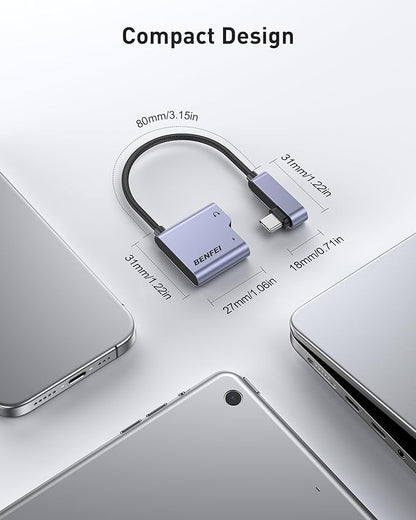 BENFEI USB C Splitter 1 in 2 Out Dual USB C Audio Jack Adapter with 60W Fast Charging, Type C Audio Headphone Compatible with iPhone 16/16 Pro/Pro Max, Samsung Galaxy S25/S24/S23 iPad Pro, Pixel 9