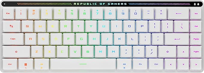 ASUS ROG Falchion RX Low Profile 65% Wireless Gaming Keyboard with ROG RX Blue Low-Profile switches, tri-Mode Connection, Protective Cover, Silicone dampening Foam, Touch Panel, and MacOS Support.