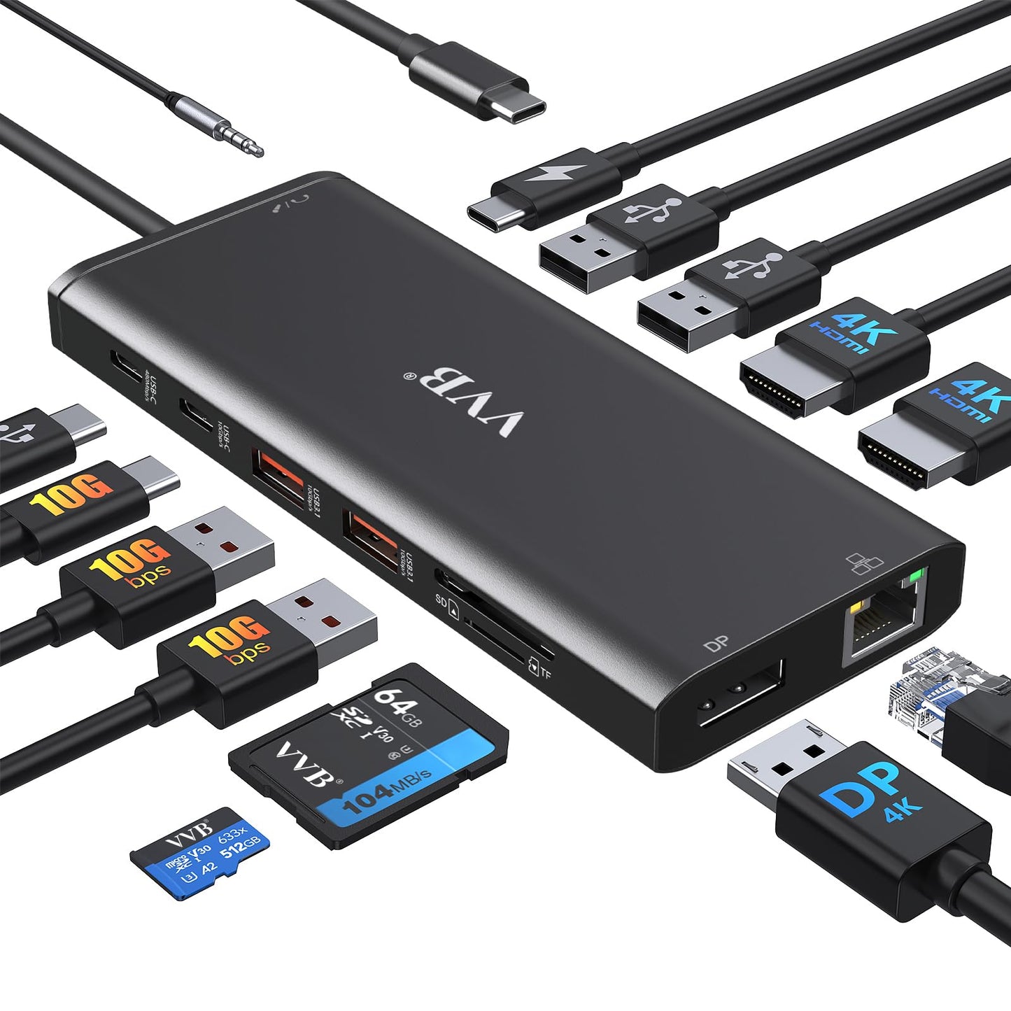 USB C Laptop Docking Station Dual Monitor 14 in 1 USB C Hub Multi Adapter