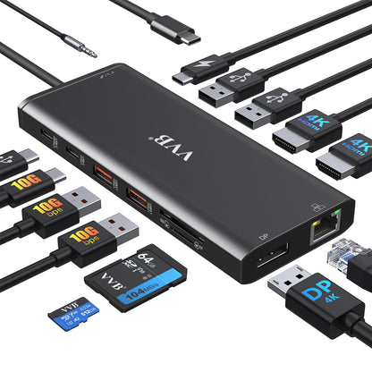 USB C Laptop Docking Station Dual Monitor 14 in 1 USB C Hub Multi Adapter