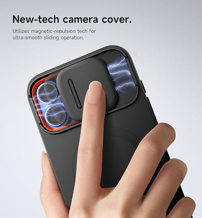 SURITCH for iPhone 16 Plus Case with Magnetic Camera Slide Cover and Adjustable Kickstand, Compatible with MagSafe, Shockproof Bumper Case Slim Protective Cover for iPhone 16 Plus 6.7 Inch, Black