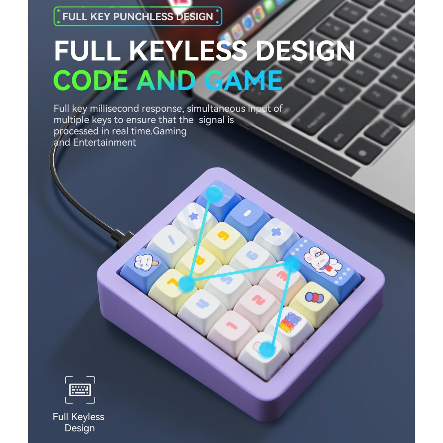 Adventurers K812 Wired Mechanical Numeric Keypad, 19-Key Hot-Swappable RGB Numpad, Macro Programmable, Detachable Type-C Cable, Game/Office Mode Switch – for PC/Laptop/Desktop (Purple)