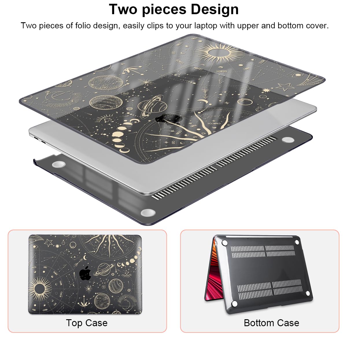LCMOCICO for MacBook Air 13 inch M1 Case 2021 2020 2019 2018 (Model M1 A2337 A2179 A1932) with Touch ID & Retina Display, Crystal Black Printed Pattern Hard Shell Case Keyboard Cover, Constellation