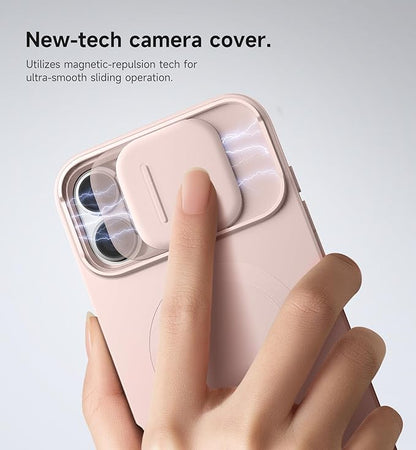 SURITCH for iPhone 16 Plus Case with Magnetic Camera Slide Cover and Adjustable Kickstand, Compatible with MagSafe, Shockproof Bumper Case Slim Protective Cover for iPhone 16 Plus 6.7 Inch, Pink