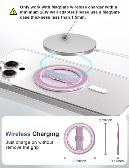 EWA MagOne Lite 3rd Gen Cell Phone Ring Holder, with Replaceable 360° Rotation Elastic Finger Strap, Phone Grip Compatible with,15,14,13 Pro/Max/Plus-(Purple)