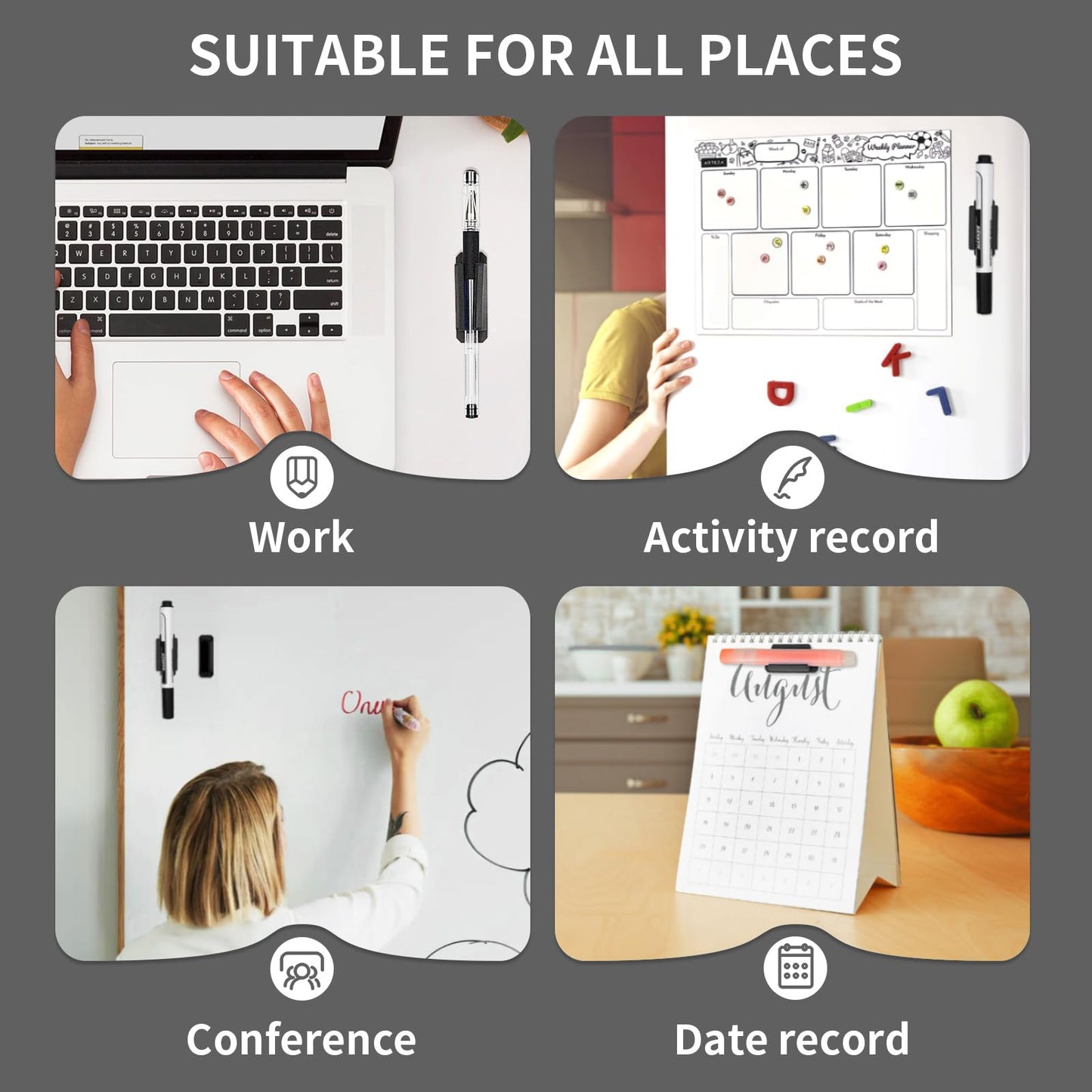 12 Pack Silicone Pen Holder/Pencil for Desk with 12 Extra Adhesive Stickers