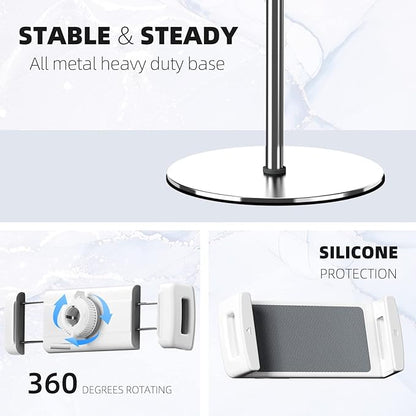 OATSBASF Heavy-Duty Tablet Floor Stand - 66.1" Height-Adjustable, Overhead Bed Phone/Tablet Holder, Fits 4.7-12.9" iPad Pro/Air/Mini, Kindle & Cell Phones