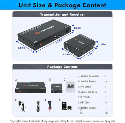 J-Tech Digital HDMI Extender Splitter 1x4 Over Single Cat5e/6 Ethernet Cable Up To 164ft. Supports PoC HDMI Loopout IR Control EDID Switch