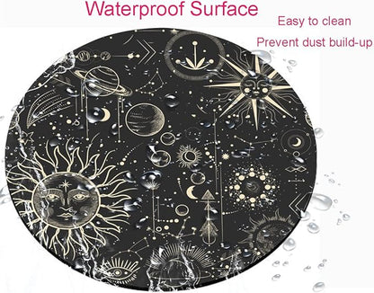 Round Mouse Pad, Celestial Pattern Sun and Moon Mouse Pad, Washable Gaming Mousepads with Lycra Cloth, Non-Slip Rubber Base Computer Small Mouse Pads for Wireless Mouse