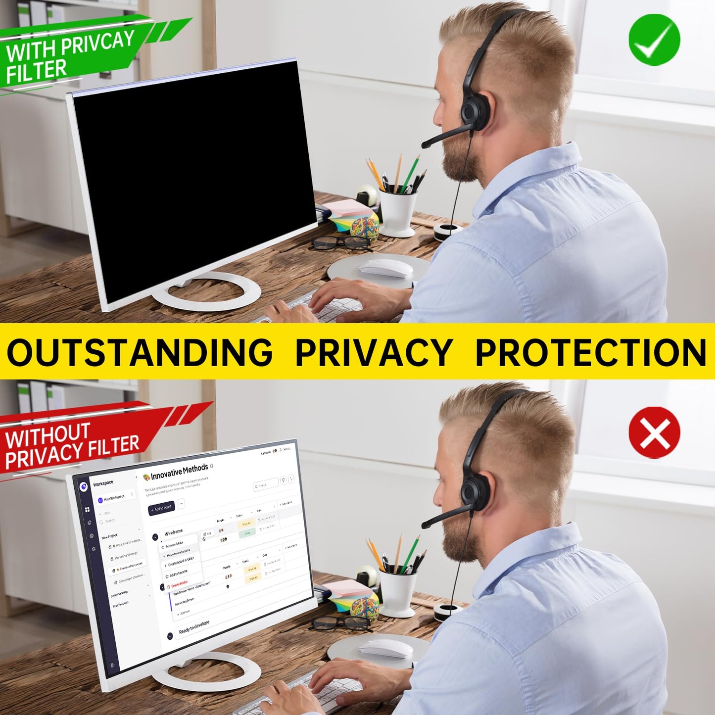 DEJIMAX 27 Inch Computer Privacy Screen for 16:9 Computer Monitor, Anti-Blue Light Monitor Privacy Screen Filter, Anti-UV Computer Shield, Hanging Type